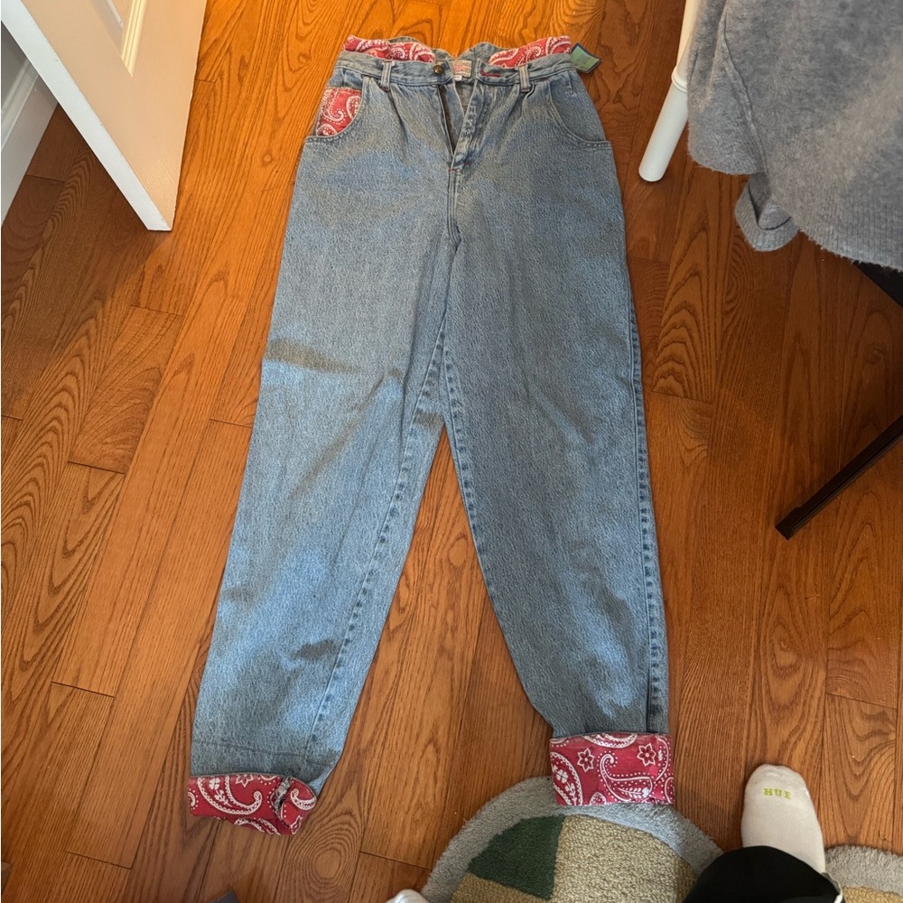 Vintage Levi’s Blue Jeans with Red Paisley Accents